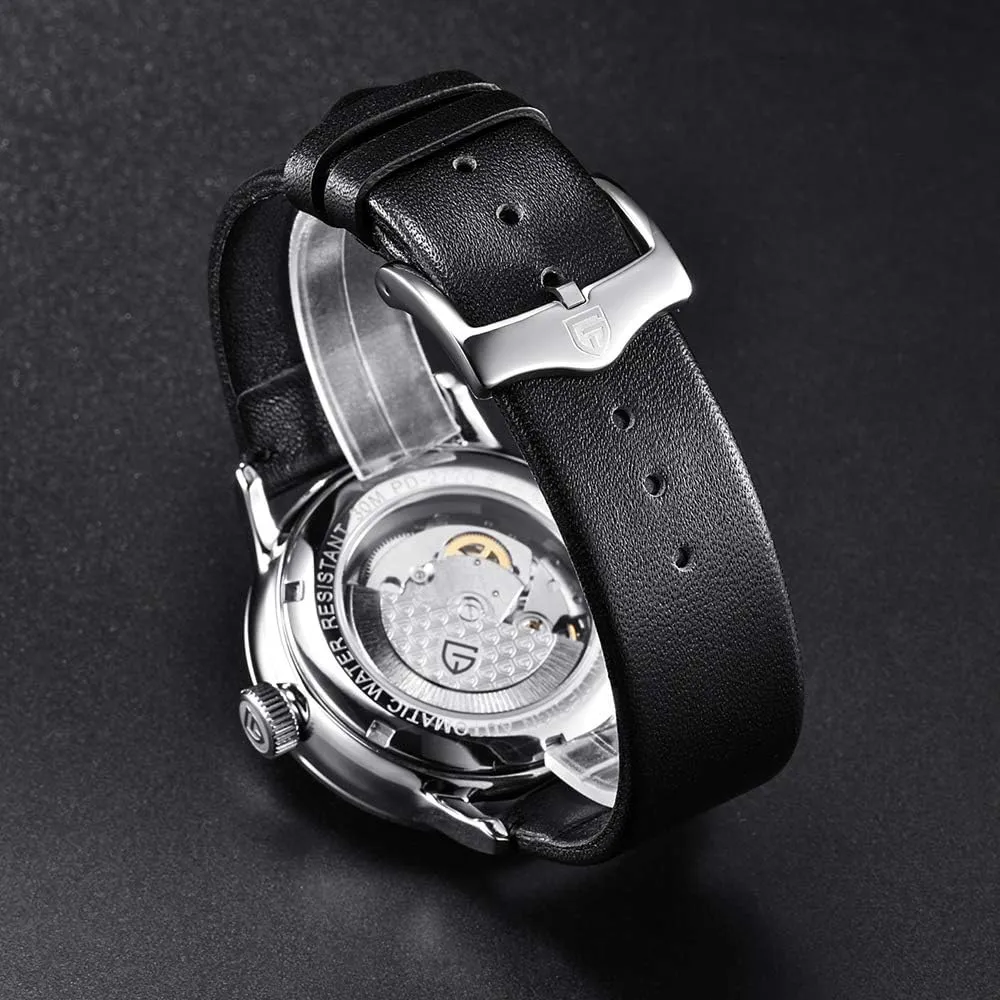 Stainless Steel Automatic Mechanical Watch, Date Display and Brown Leather Strap Pagani Design hardly brewster rattle house interferometer Fashion Men's Waterproof 
