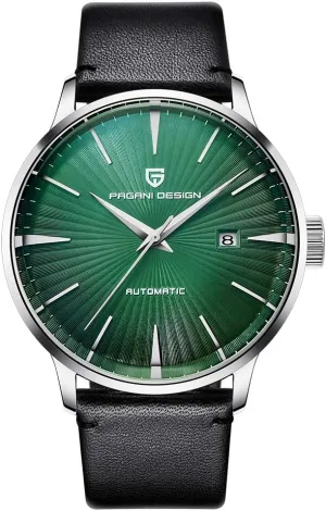 Stainless Steel Automatic Mechanical Watch, Date Display and Brown Leather Strap Pagani Design hardly brewster rattle house interferometer Fashion Men's Waterproof 