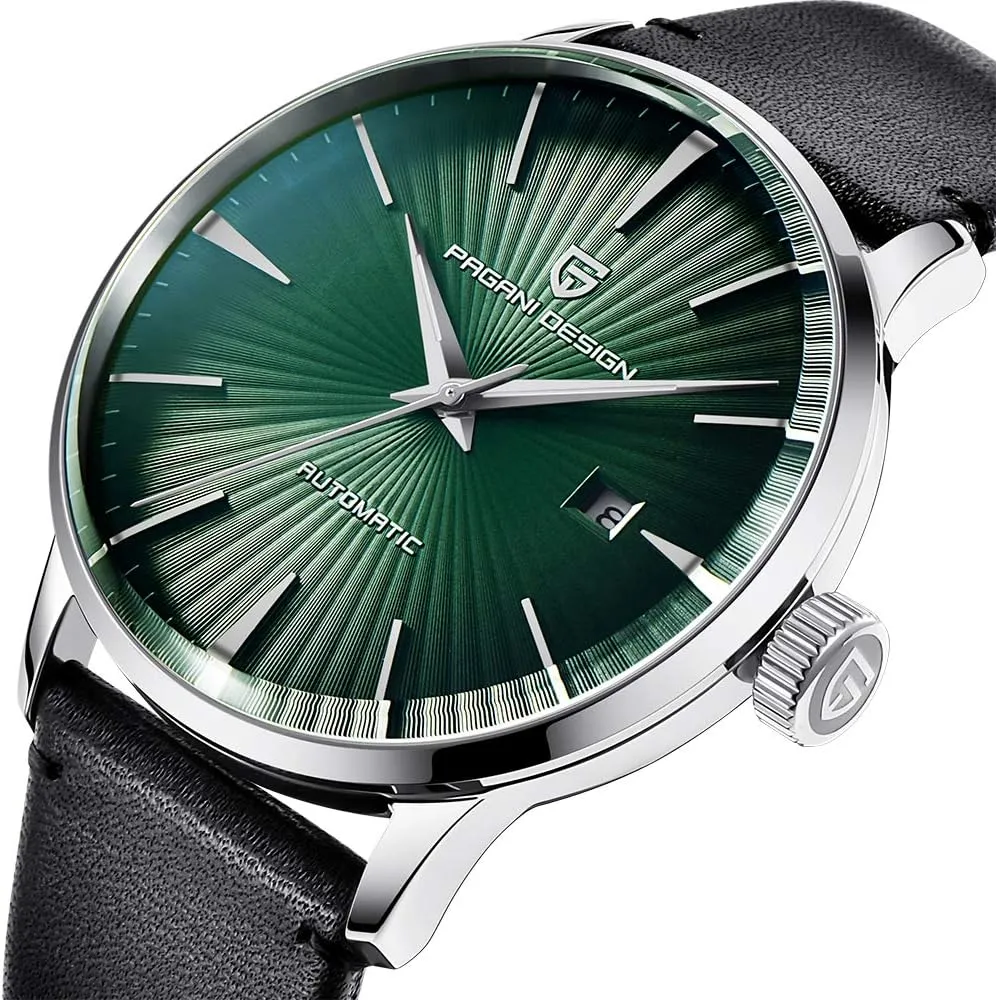 Stainless Steel Automatic Mechanical Watch, Date Display and Brown Leather Strap Pagani Design hardly brewster rattle house interferometer Fashion Men's Waterproof 