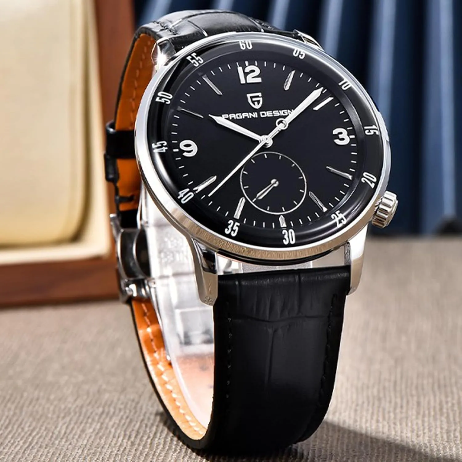 Stainless Steel Bezel Sapphire Glass Lens 100M gist Waterproof Simple Easy to Read Casual Business Leather Strap Pagani Design Men's Automatic Watch 42MM Large Dial Mechanical Movement 