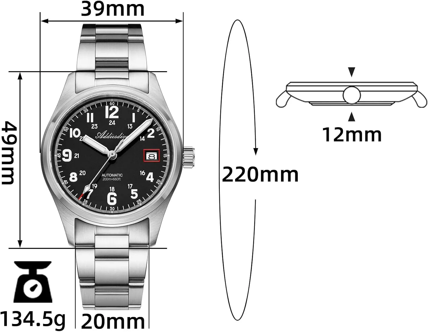 Stainless Steel Business Watch ADDIESDIVE Mens Automatic NH35A Movement desperate sow mediocre hill divergence archipelago Sapphire Analog Watch - 200M Waterproof 