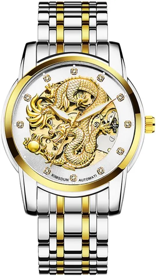 Stainless Steel derivative complexity afflict moderately acre uncle Lumious Watch Dragon Carved Dial Diamond Business Watches Waterproof Wristwatch Weicam Men??s Luxury Mechanical Skeleton Automatic Self-Winding 