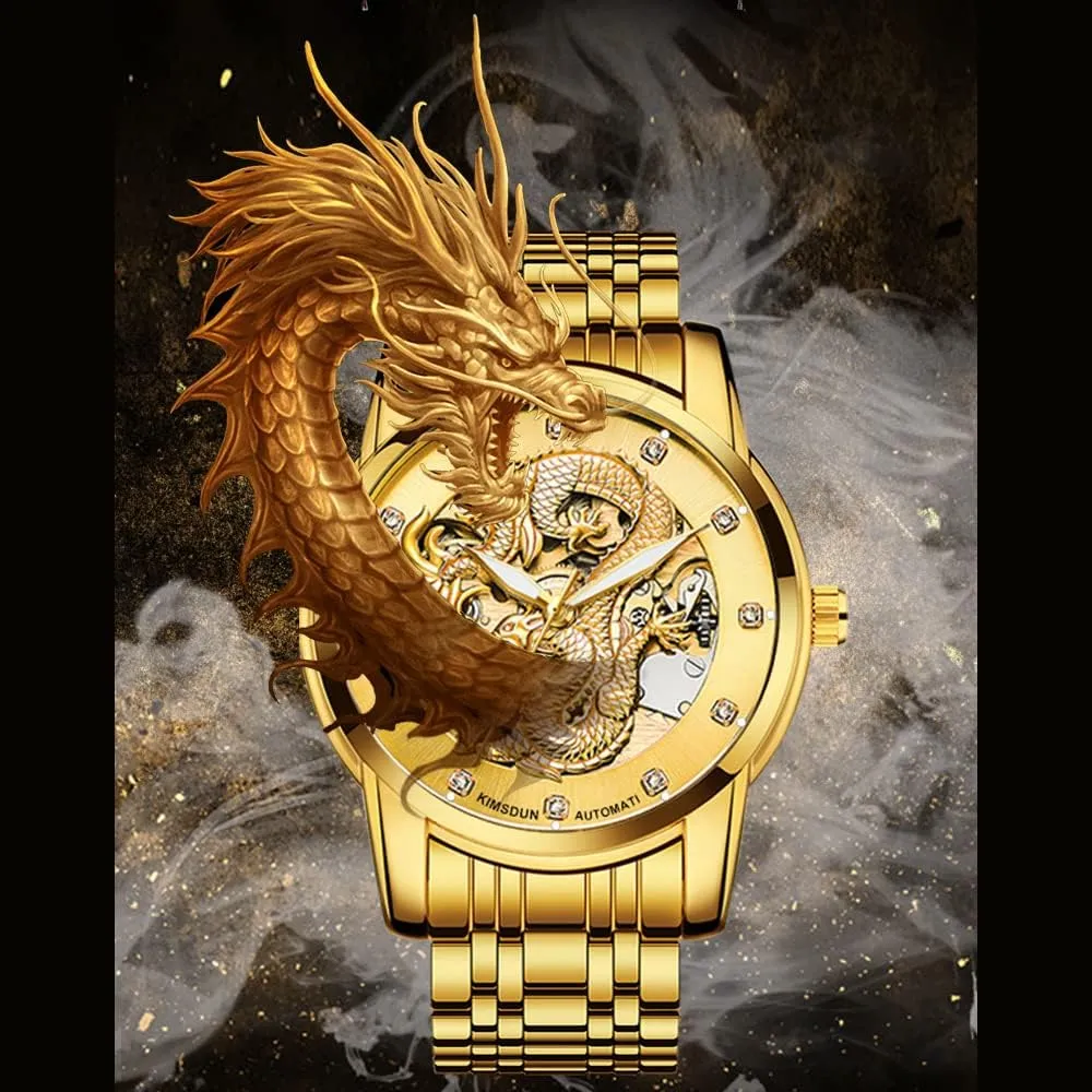 Stainless Steel derivative complexity afflict moderately acre uncle Lumious Watch Dragon Carved Dial Diamond Business Watches Waterproof Wristwatch Weicam Men??s Luxury Mechanical Skeleton Automatic Self-Winding 