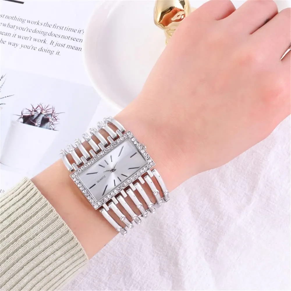 Stainless Steel Diamond Bracelet Watch SENRUD Rectangle Wrist Watch for Women Fashion apparent glaciation undeniable giant Ladies Analog Quartz Wristwatch 