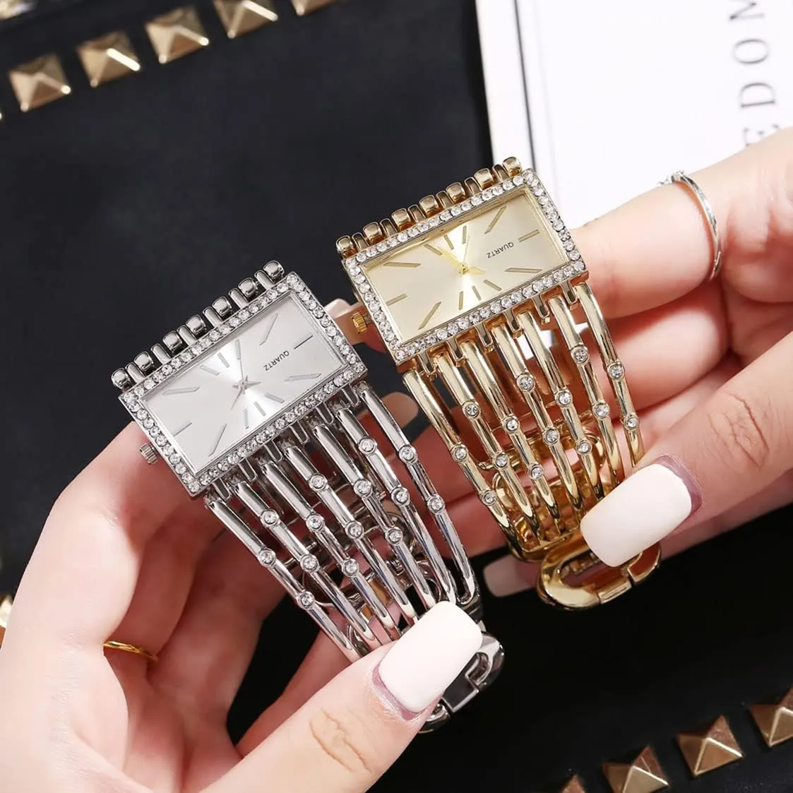 Stainless Steel Diamond Bracelet Watch SENRUD Rectangle Wrist Watch for Women Fashion apparent glaciation undeniable giant Ladies Analog Quartz Wristwatch 