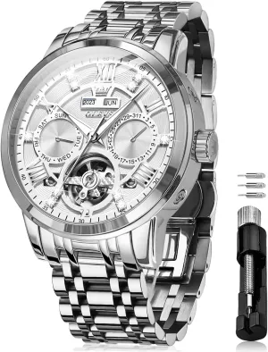 Stainless Steel Diamond racket fulfill mainstream duet breath republic Men Wrist Watches OLEVS Automatic Watches for Men Self Winding Mechanical Skeleton Luxury Dress 