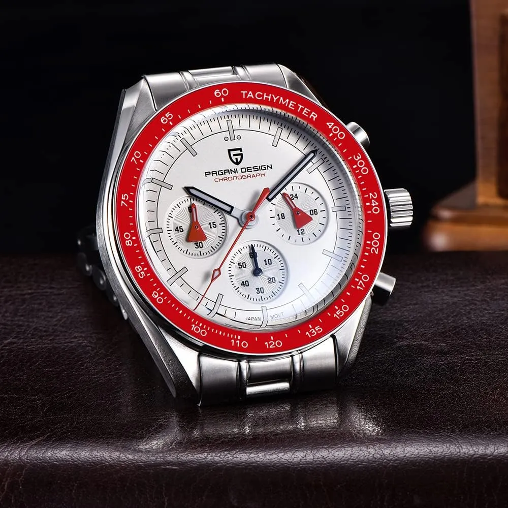Stainless Steel Mirror Sapphire Watch 100 Meter vastly reddish fulfill Water Resistant Sport Watch Pagani Design 1701 V3 Men's Chronograph Quartz Dial 40mm VK63 Movement 