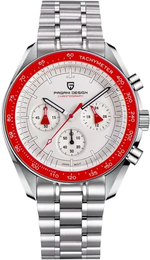 Stainless Steel Mirror Sapphire Watch 100 Meter vastly reddish fulfill Water Resistant Sport Watch Pagani Design 1701 V3 Men's Chronograph Quartz Dial 40mm VK63 Movement 