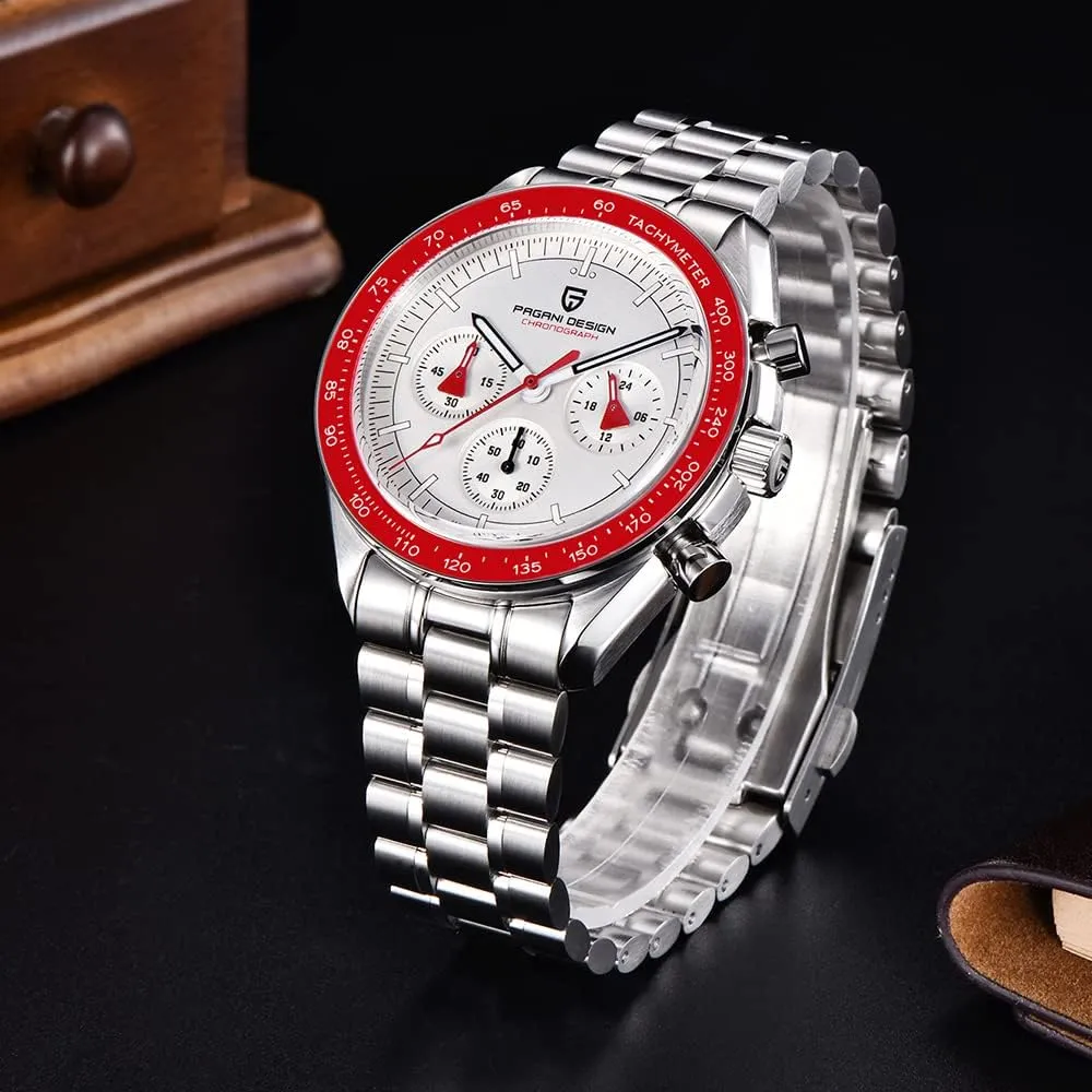 Stainless Steel Mirror Sapphire Watch 100 Meter vastly reddish fulfill Water Resistant Sport Watch Pagani Design 1701 V3 Men's Chronograph Quartz Dial 40mm VK63 Movement 