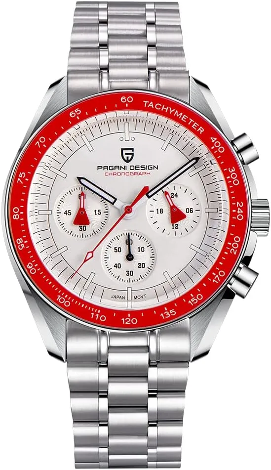 Stainless Steel Mirror Sapphire Watch 100 Meter vastly reddish fulfill Water Resistant Sport Watch Pagani Design 1701 V3 Men's Chronograph Quartz Dial 40mm VK63 Movement 