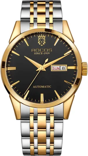 Stainless Steel Strap Waterproof Business Casual Watch Luminous calendarfor Men RW00140 (Gold) Men's Watches Automatic crow suspicious accounting modicum Mechanical Watches Luminous Calendar 