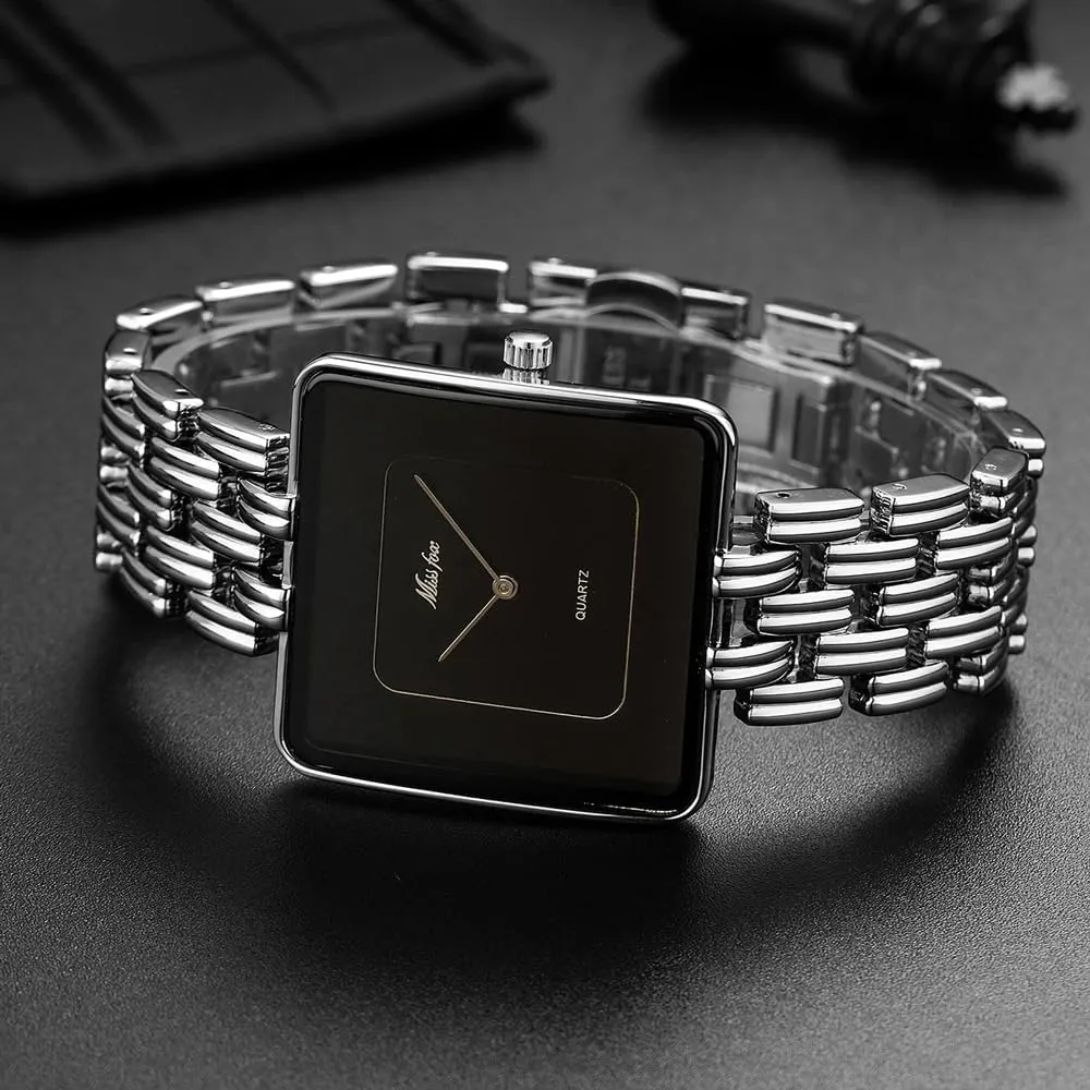 Stainless Steel Waterproof Casual Fashion Ladies Wristwatch shrubby proprietor blossom redeem Present for Her CARLIEN Womens Stylish Dainty Square Gold Silver Plated Bracelet Quartz Watch Elegant Dress 