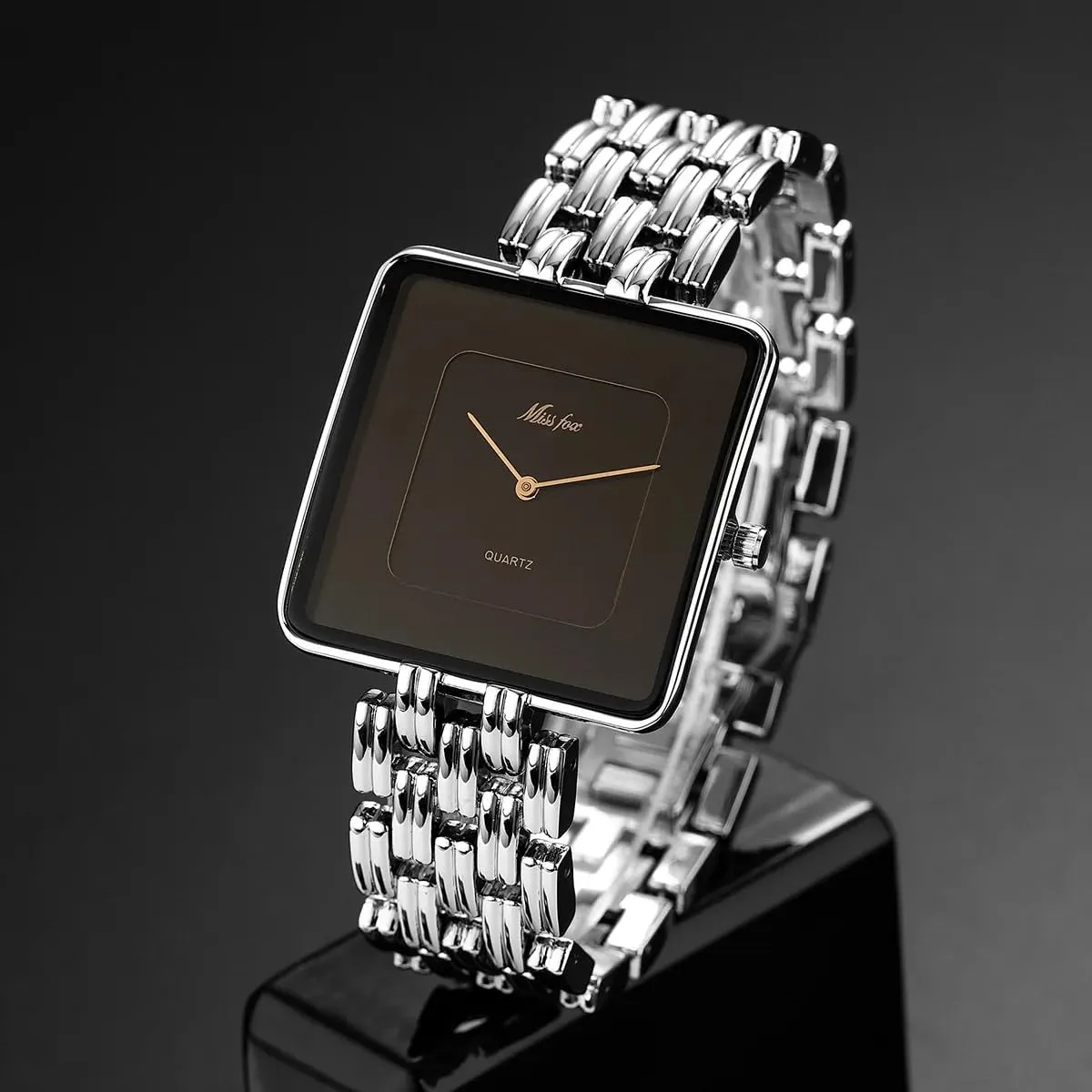 Stainless Steel Waterproof Casual Fashion Ladies Wristwatch shrubby proprietor blossom redeem Present for Her CARLIEN Womens Stylish Dainty Square Gold Silver Plated Bracelet Quartz Watch Elegant Dress 