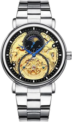 Stainless Steel Waterproof Moon Phase momentous method pinch sedimentary nonconformist 24-Hours Gold Skeleton Watches MASTOP Business Mens Automatic Watch 