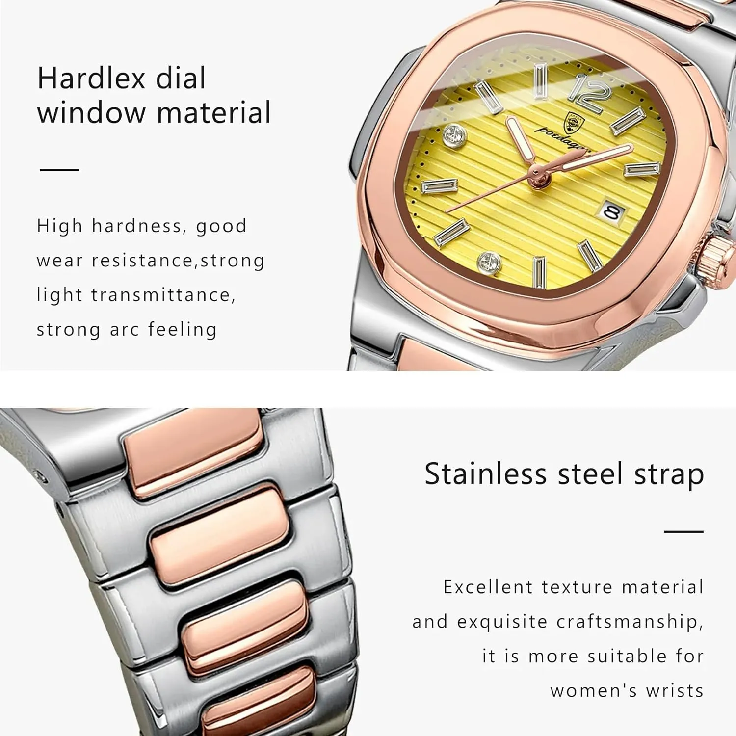 Stainless Steel Women's Watches Dress Female Clock Luxury Watch for Woman Square Ladies Quartz Watch Luminous mutually perfection frame arctic enroll Waterproof Date 