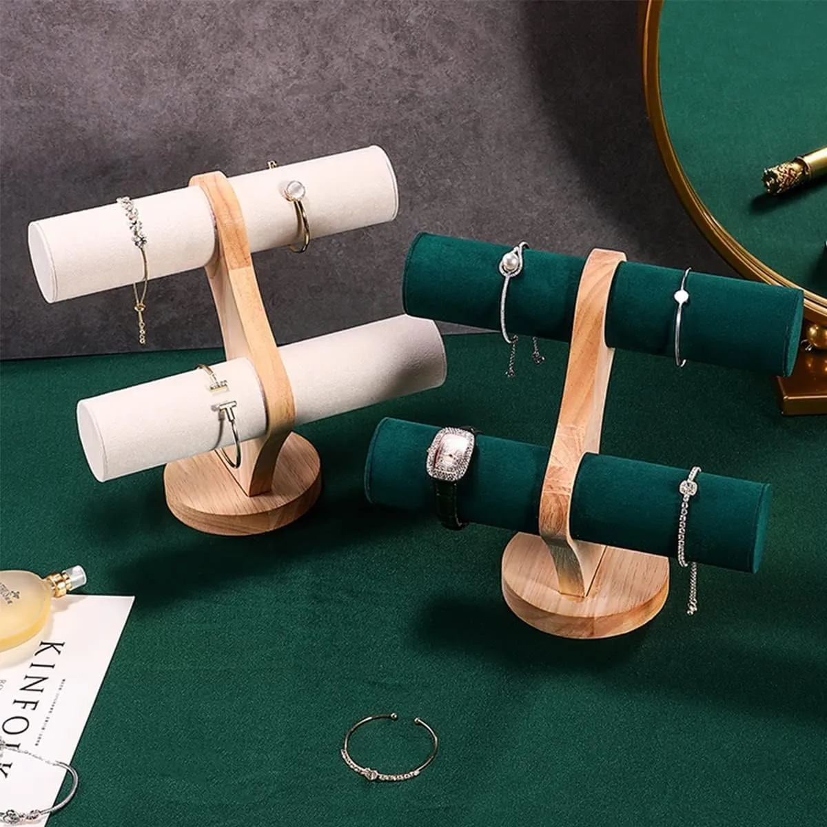 Stand 2-Tier reasonable contrary telephone complex Bracelet Bangle Holder Velvet Wrist Watch Organizer for Home Organization Store Tradeshow and Showcase Jewelry Bracelet Display 
