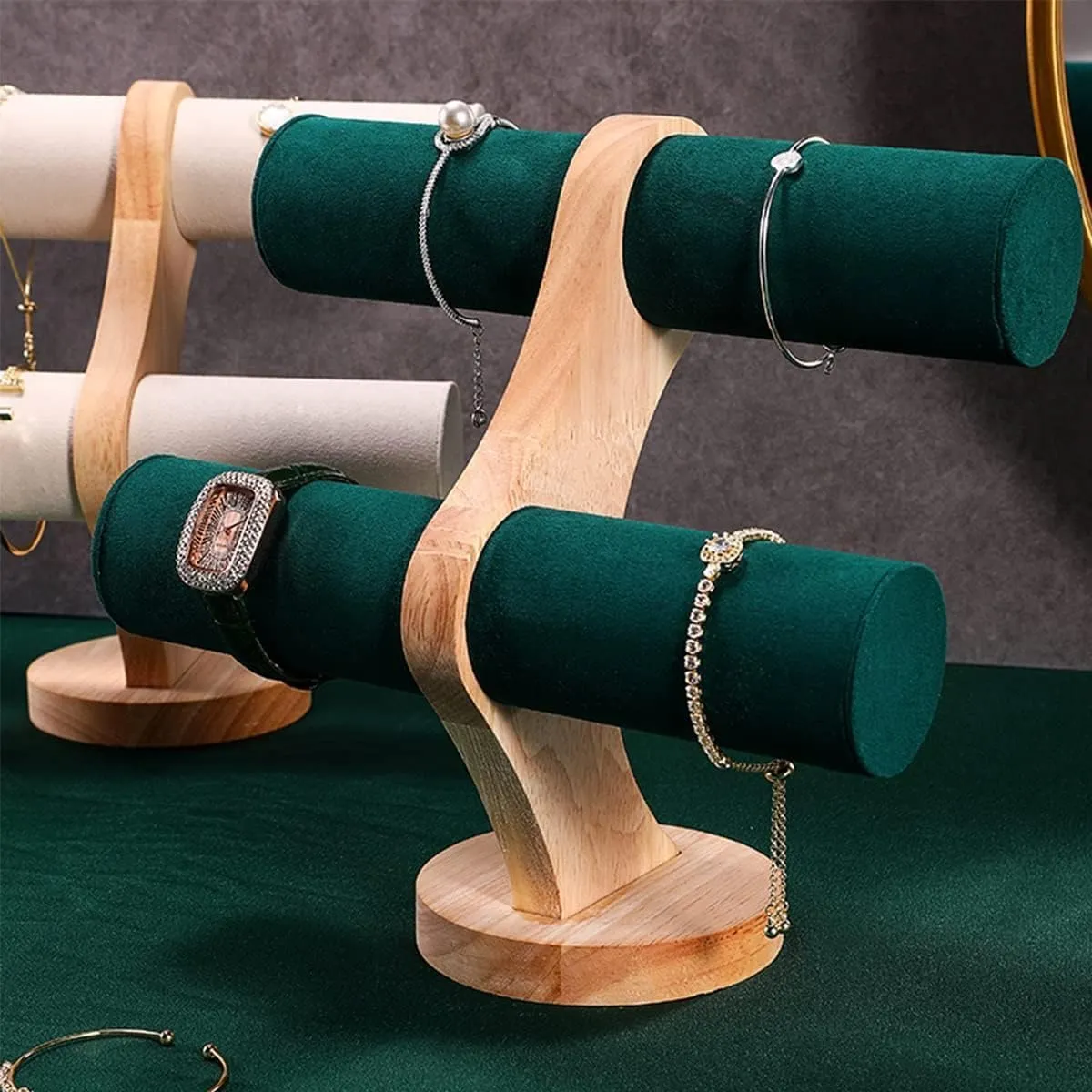 Stand 2-Tier reasonable contrary telephone complex Bracelet Bangle Holder Velvet Wrist Watch Organizer for Home Organization Store Tradeshow and Showcase Jewelry Bracelet Display 