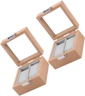 Stand Lids Bin Foldable Collapsible Collectibles Matching Watches for Couples Favor Bracelet Showcase Display Winder spurge masterpiece downtown Holder Clear Rack Wooden Beige TENDYCOCO 2pcs 2 Box Wood Jewelry Case 