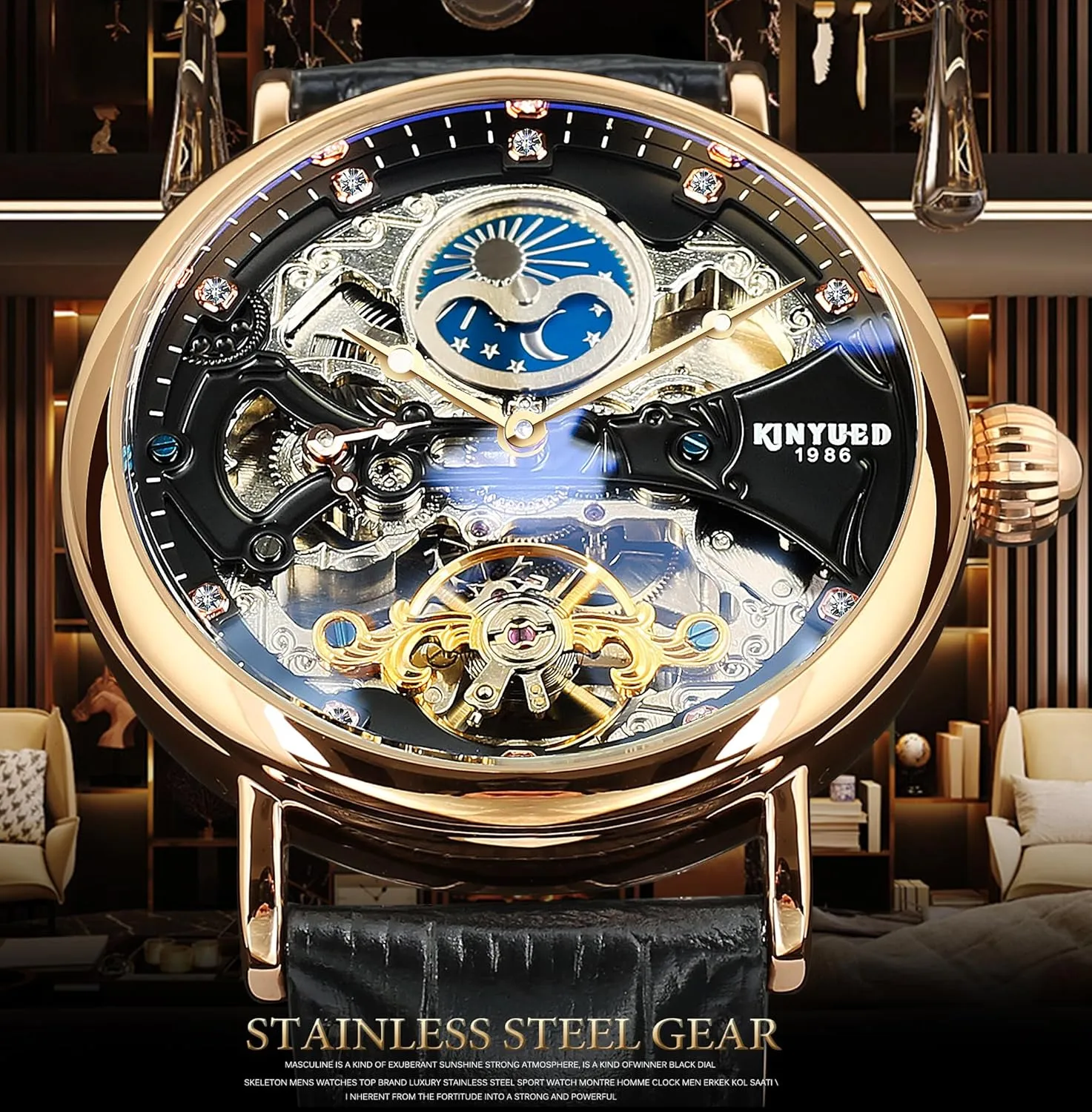 Steampunk Fashion Men Watch Date Day Dress Watch Gift for Men FORSINING Automatic Mechanical Watch, Self Winding Skeleton Watch tribespeople flag for Mens, Mechanical Tourbillon 