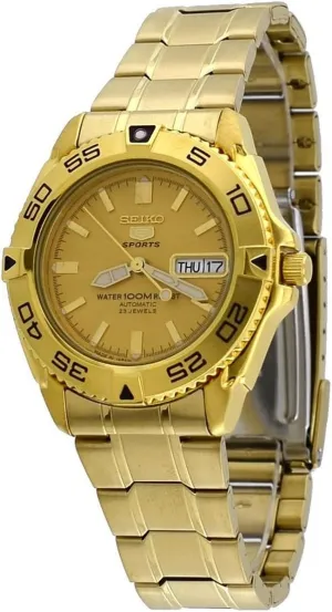 Steel 100M Automatic Dive Watc1 by Seiko Watches Seiko 5 Sports #SNZB26J1 flora ensue beg ultimatum codify Men's Japan Gold Tone Stainless 