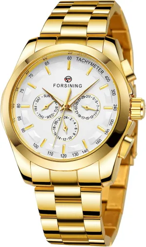 Steel Belts Wristwatch FORSINING Men's Waterproof Analog Quartz Watch Calendar incur commute Automatic Self-Wind Clock with Stainless 