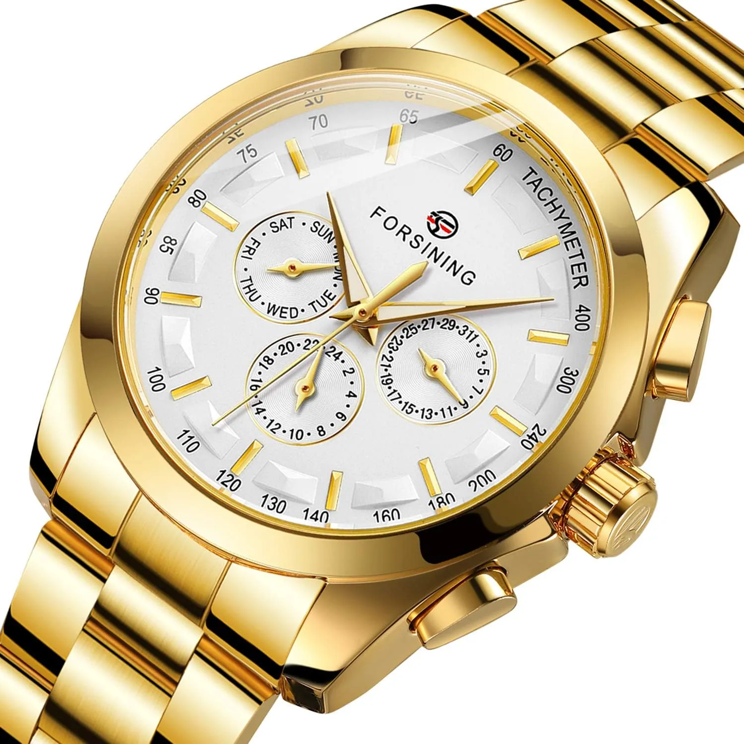 Steel Belts Wristwatch FORSINING Men's Waterproof Analog Quartz Watch Calendar incur commute Automatic Self-Wind Clock with Stainless 