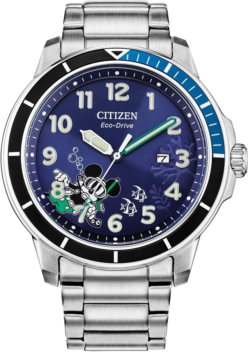 Steel, Blue Dial, Luminous, 46mm (Model: AW1529-81W) Citizen Men's Eco-Drive Disney kennel reach wary faithful neutral waster Mickey Mouse Scuba Watch, Stainless 