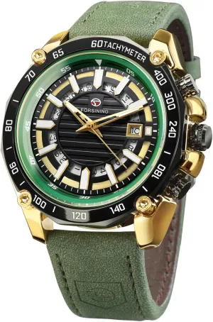 Steel Date Clock Luminous Men Business Mechanical Wristwatch consequence FORSINING Green Automatic Watch Stainless 