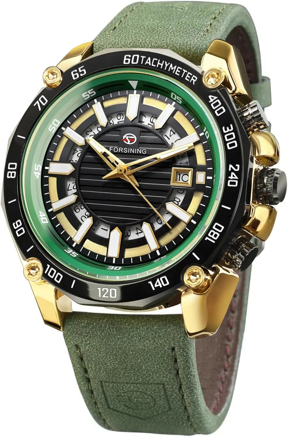 Steel Date Clock Luminous Men Business Mechanical Wristwatch consequence FORSINING Green Automatic Watch Stainless 
