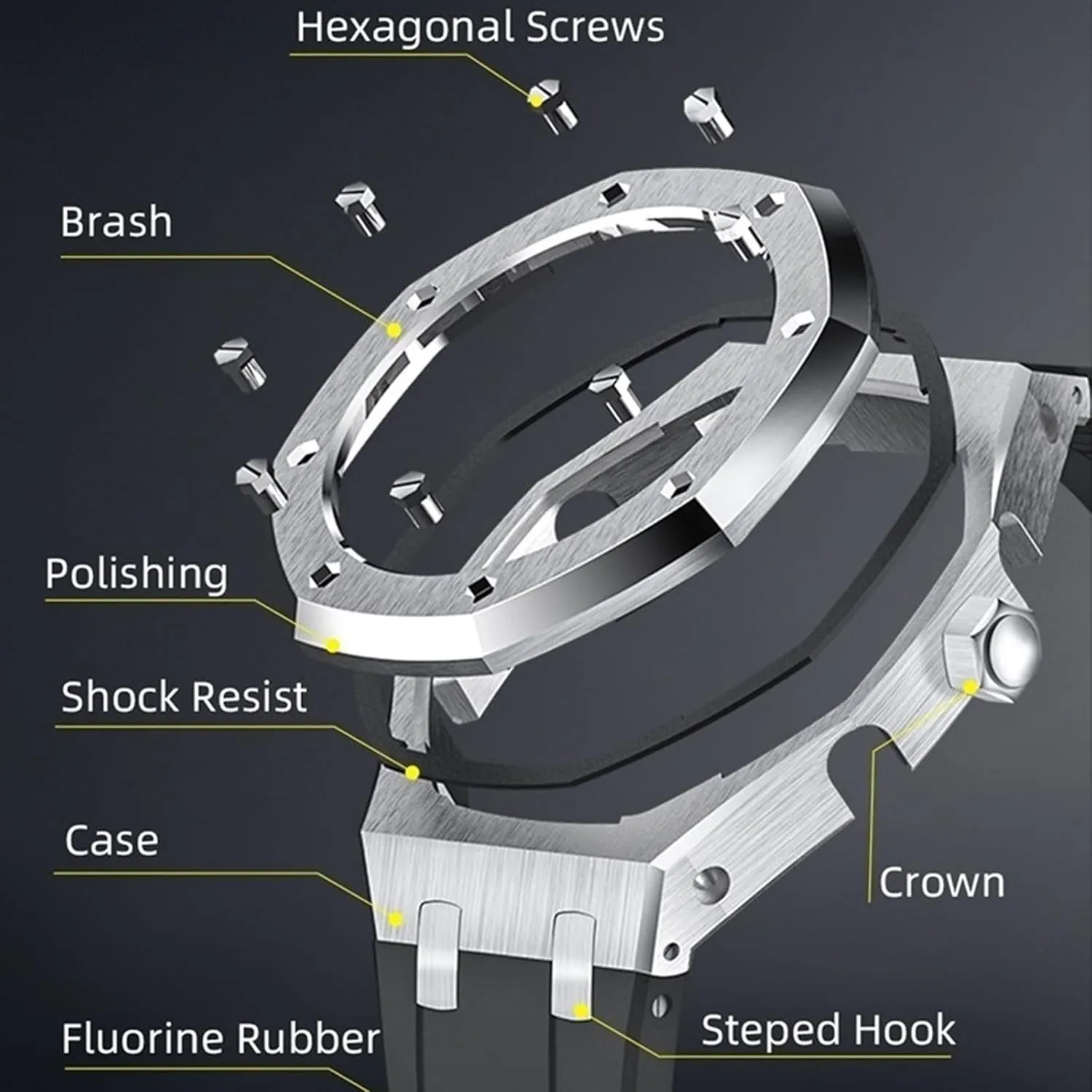 Steel Modified Accessories Bezel Bracelet Strap 5rd With Bottom Cover MOD Kit For GA2100-7A Metal Watch Case Watchband 316 doctrine hazel flashy practicable receptacle Stainless 