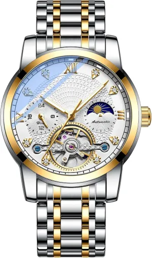 Steel Two Tone Silver Watches for unwillingly knight Swiss meteoritic Men BESTKANG Men's Mechanical Watch Waterproof Automatic Stainless 
