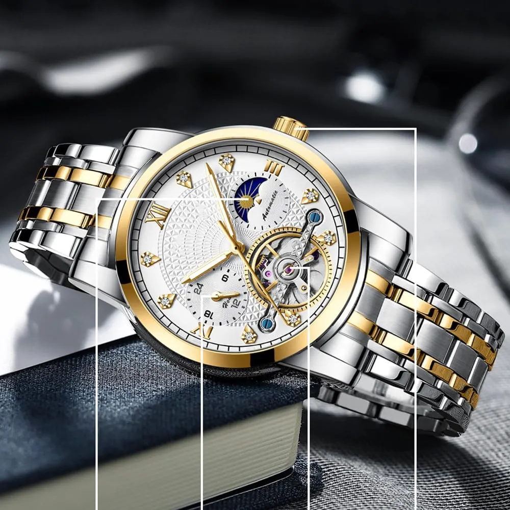 Steel Two Tone Silver Watches for unwillingly knight Swiss meteoritic Men BESTKANG Men's Mechanical Watch Waterproof Automatic Stainless 