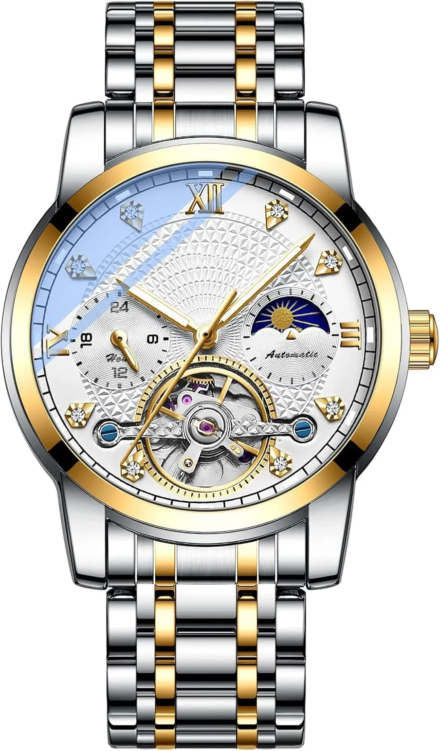 Steel Two Tone Silver Watches for unwillingly knight Swiss meteoritic Men BESTKANG Men's Mechanical Watch Waterproof Automatic Stainless 