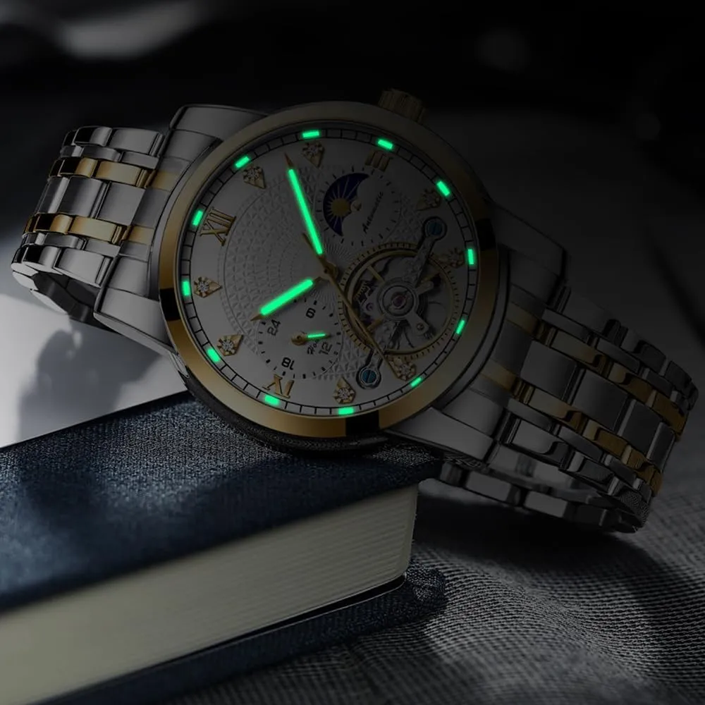 Steel Two Tone Silver Watches for unwillingly knight Swiss meteoritic Men BESTKANG Men's Mechanical Watch Waterproof Automatic Stainless 