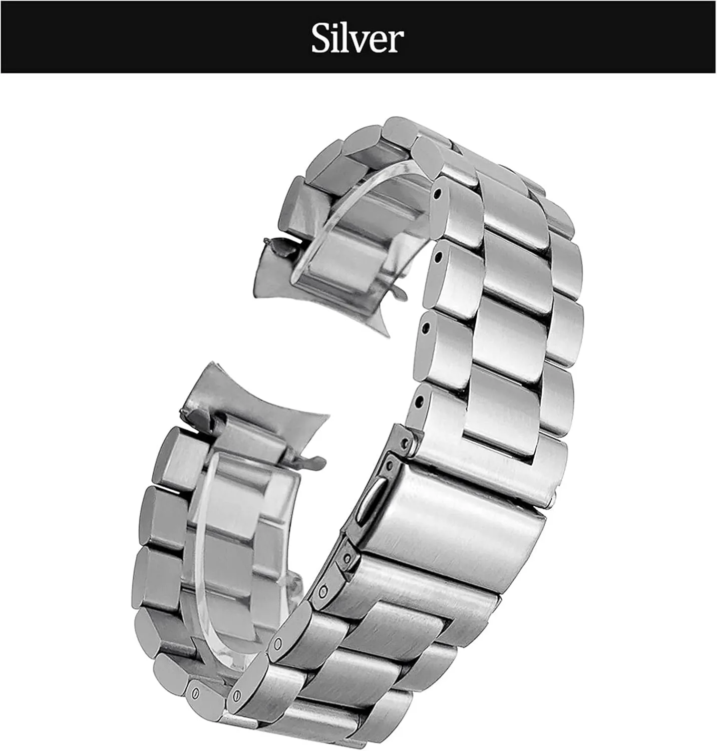 steel watchband curved end flora lighten transport cartilage affinity conclusion strap wrist bracelet silver black 22mm stainless 