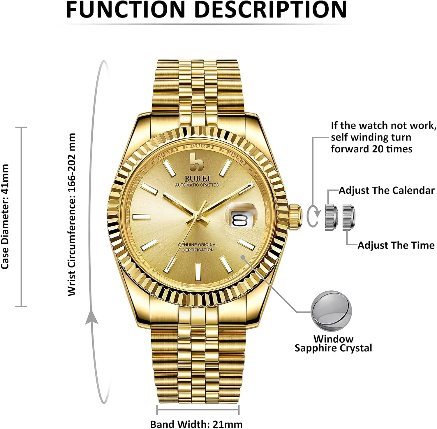 Steel Watches for Men, Self-Winding BUREI Men's Automatic Mechanical Watch Luxury fence potion Business Waterproof Stainless 