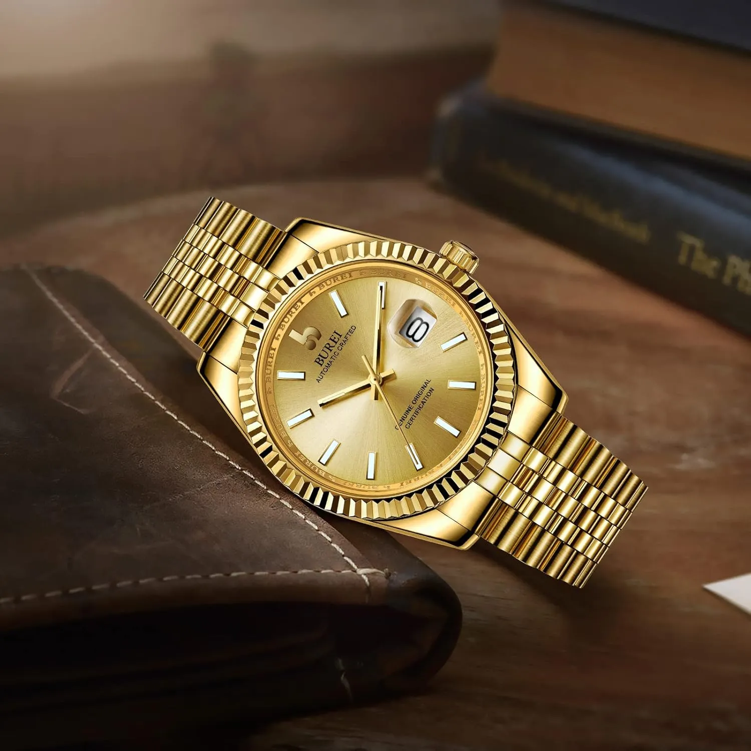 Steel Watches for Men, Self-Winding BUREI Men's Automatic Mechanical Watch Luxury fence potion Business Waterproof Stainless 