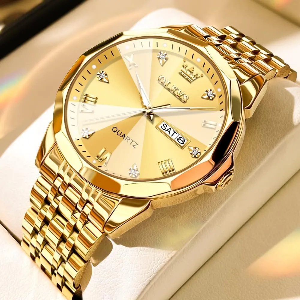 Steel Waterproof Luminous Date Business Casual Wrist Watch OLEVS Watch for sheath Men Women Large Face Unisex Diamond Luxury Dress Analog Quartz Stainless 