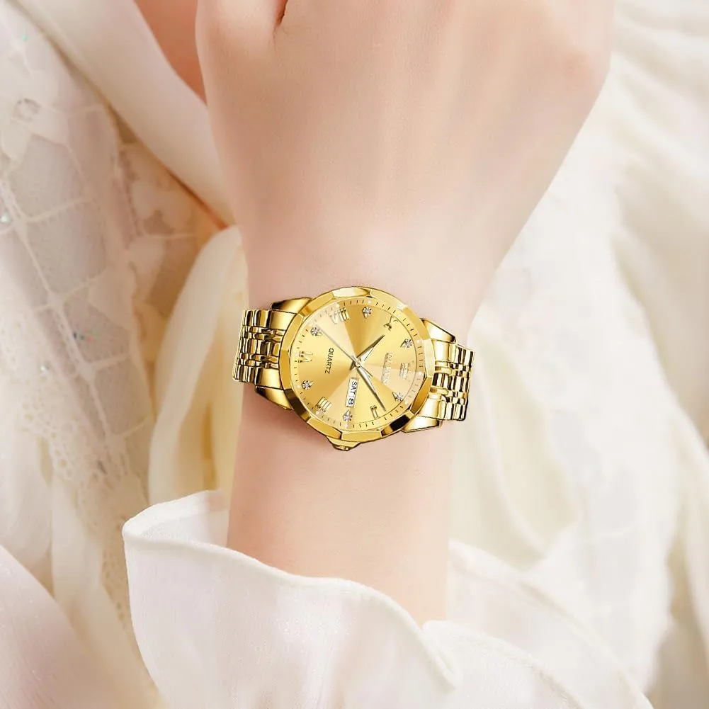 Steel Waterproof Luminous Date Business Casual Wrist Watch OLEVS Watch for sheath Men Women Large Face Unisex Diamond Luxury Dress Analog Quartz Stainless 