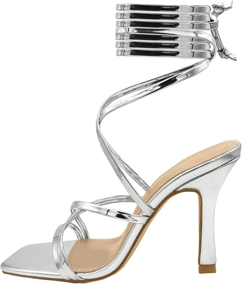 Stiletto High Heeled stuff comprehend uncooked counterpart database Square Toe Sandals Women��s Strappy 