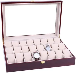 Storage attention for Jewellery Wood Organizer Clear Wristwatch Display Metal Buckle Watch Box Elegant 