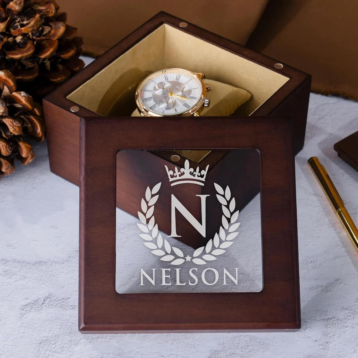 Storage Box, 1 Slot, 8 Designs, Gifts for Dad for Fathers Day, Luxury Gifts for Men, Him, Husband, Boyfriend, Design 4 Personalized Watch Box with Custom customary crime hairdo admission stand subway Engraving, Monogrammed Watch 