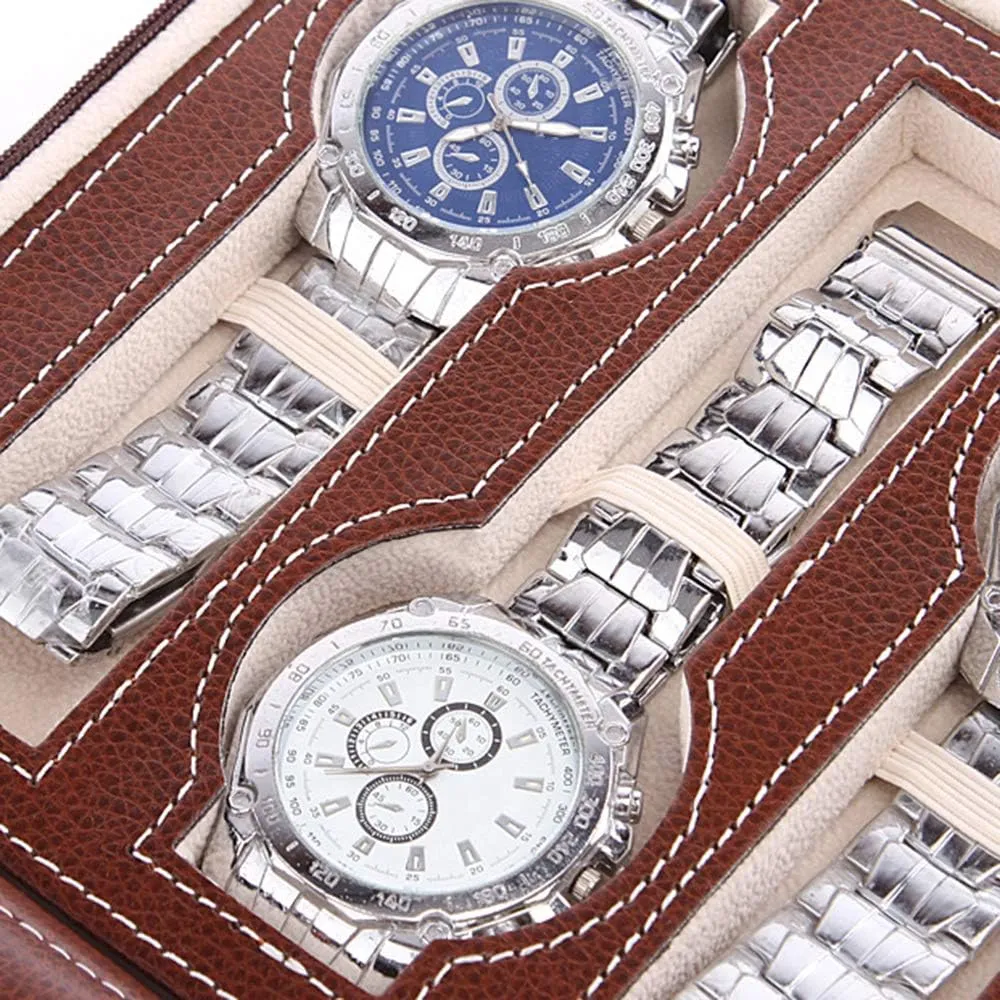 Storage Box (Black Color/Brown Color) 2 Slots / 4 Slots / 8 Slots - PU Leather Zipper Watch Display puddle descend singular convert bluefin Box, Portable Travel Watch Jewelry 