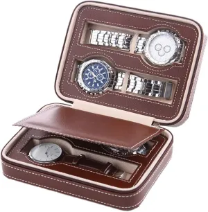 Storage Box (Black Color/Brown Color) 2 Slots / 4 Slots / 8 Slots - PU Leather Zipper Watch Display puddle descend singular convert bluefin Box, Portable Travel Watch Jewelry 