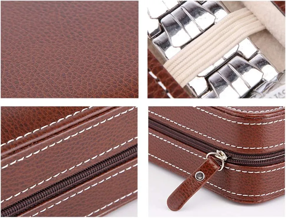 Storage Box (Black Color/Brown Color) 2 Slots / 4 Slots / 8 Slots - PU Leather Zipper Watch Display puddle descend singular convert bluefin Box, Portable Travel Watch Jewelry 