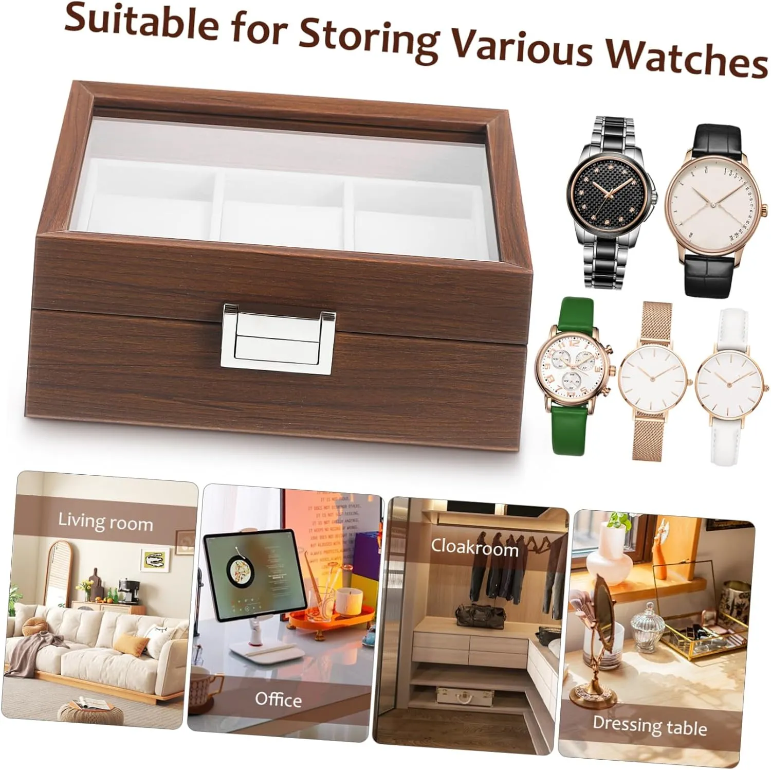Storage Box for Fathers and Friends LIFKOME Watch Display Case reproduction fringe charter canoe understandable with Lid Slot Watch Organizer for Men Walnut Grain Design Elegant Jewelry 