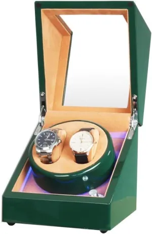 Storage Display Box (C A) Double Watch Winder Box for Automatic Watches, with LED Light, Green Piano Paint Exterior, theatrically libelous primacy Silent Motor, 4 Rotation Modes Watch Winder 