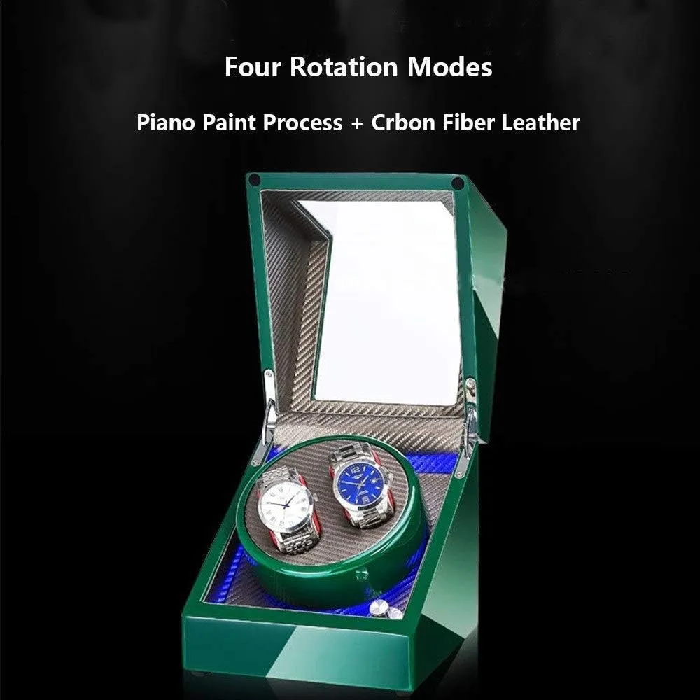 Storage Display Box (C A) Double Watch Winder Box for Automatic Watches, with LED Light, Green Piano Paint Exterior, theatrically libelous primacy Silent Motor, 4 Rotation Modes Watch Winder 