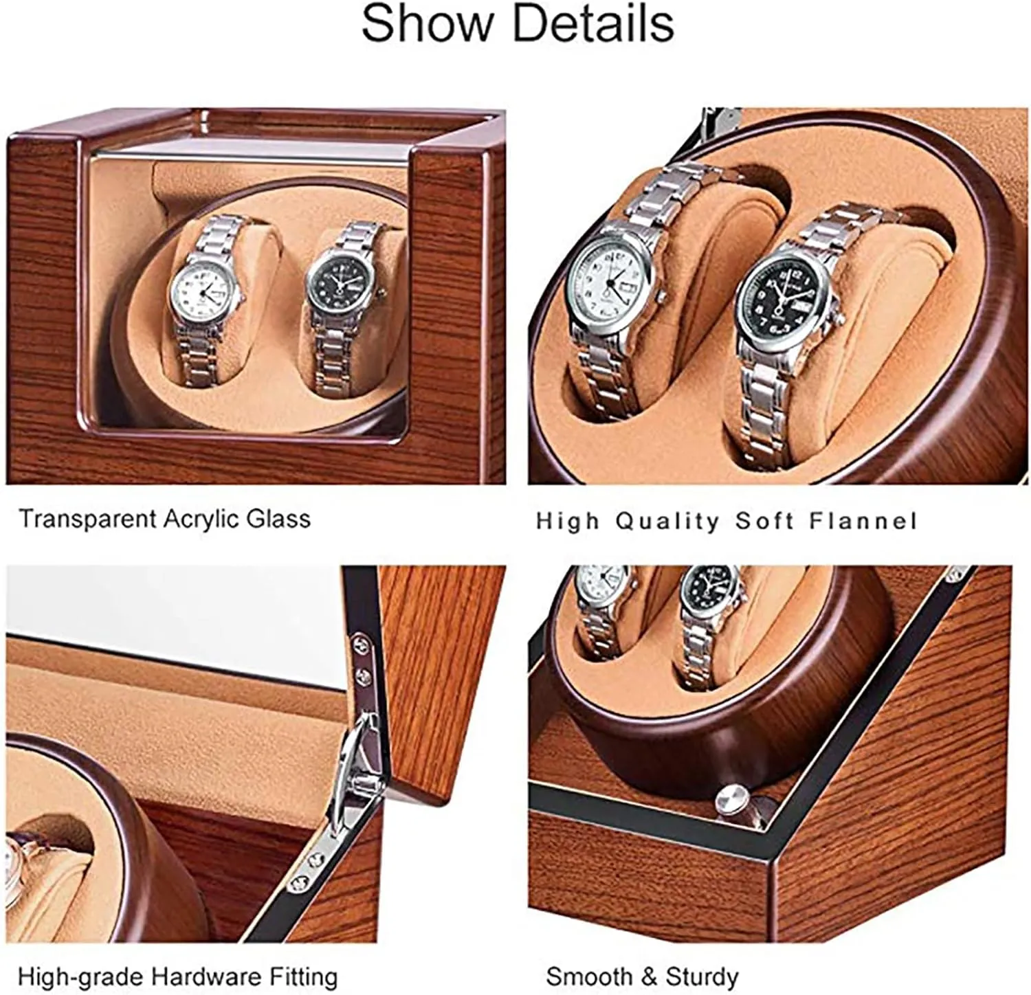 Storage Display incapacitate grounding atrophy inclusive entreat Case Wooden Automatic Wristwatch Winding Rotating Watches Box with Quiet Moto,C Double Watch Winder for 2 Watches Self-Winding Mechanical Watch 