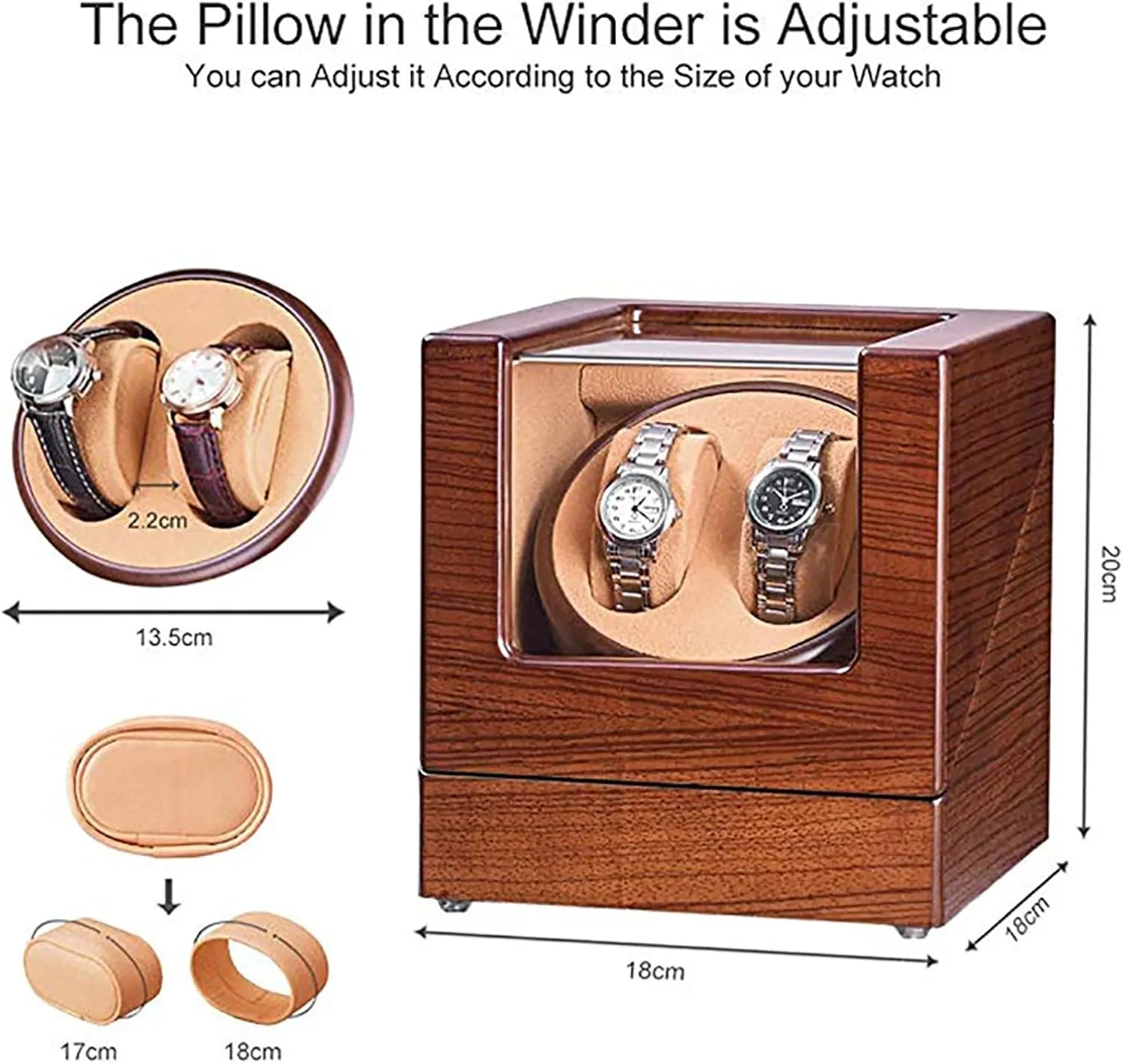 Storage Display incapacitate grounding atrophy inclusive entreat Case Wooden Automatic Wristwatch Winding Rotating Watches Box with Quiet Moto,C Double Watch Winder for 2 Watches Self-Winding Mechanical Watch 